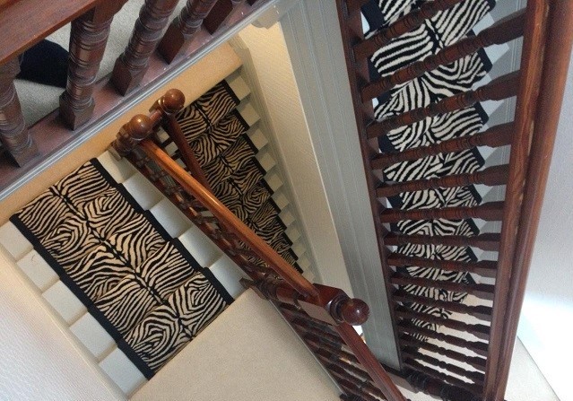 Alternative Flooring zebra print stair runner installed at a home in Knutsford, Cheshire by Flooring 4 You Ltd